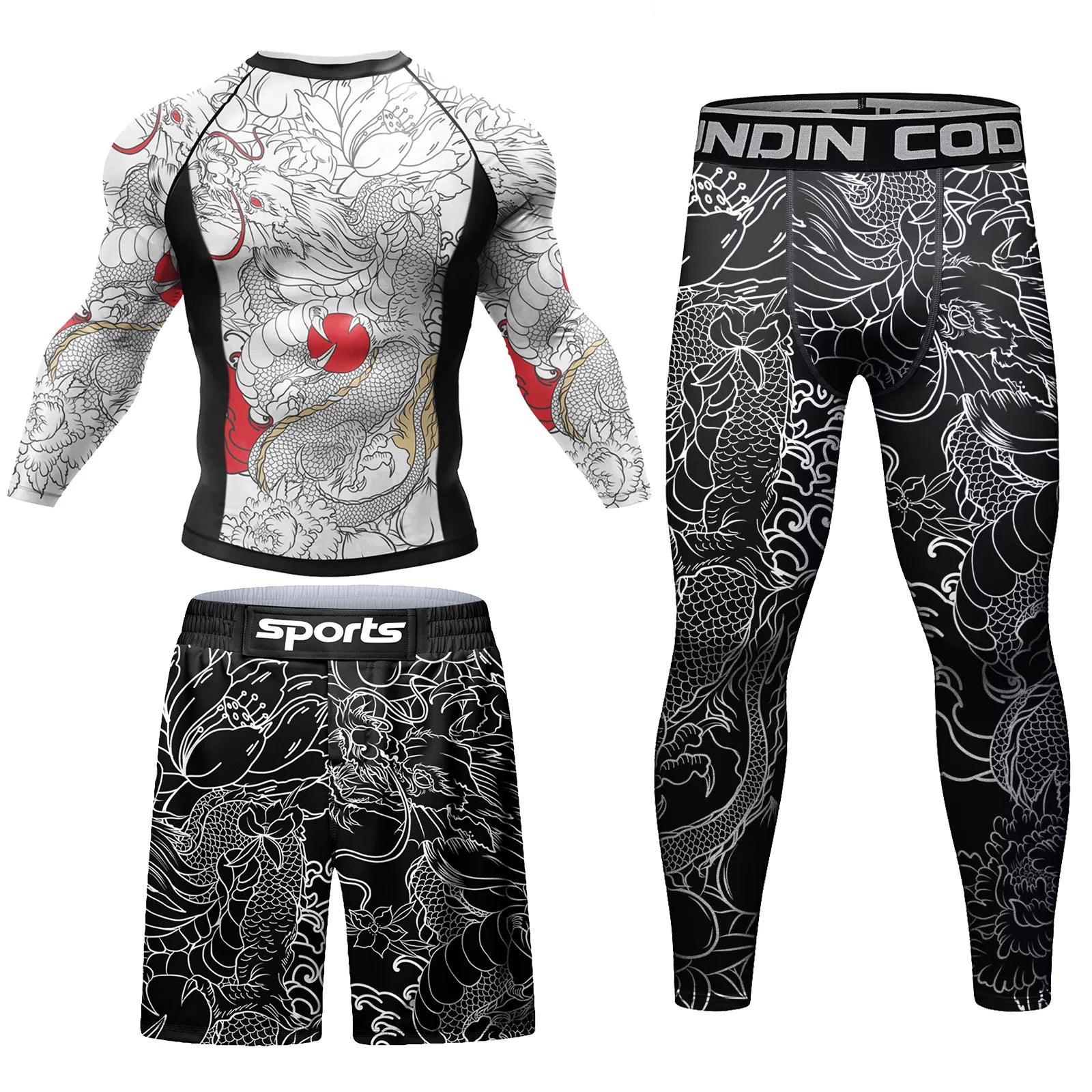 Men Tracksuit MMA No Gi Rashguard Jiu Jitsu T-shirt+Pants Boxing Jerseys Set BJJ Muay Thai Shorts Compression Legging Sportsuit - Fleur de Luxe