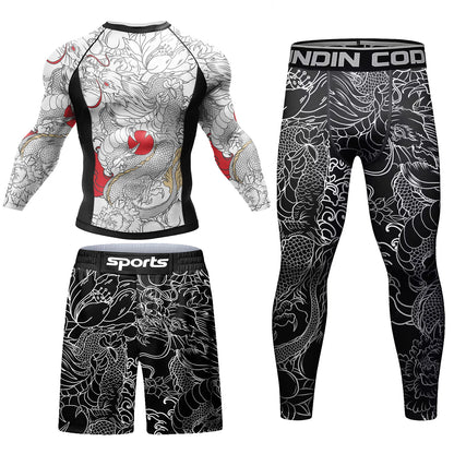 Men Tracksuit MMA No Gi Rashguard Jiu Jitsu T-shirt+Pants Boxing Jerseys Set BJJ Muay Thai Shorts Compression Legging Sportsuit - Fleur de Luxe