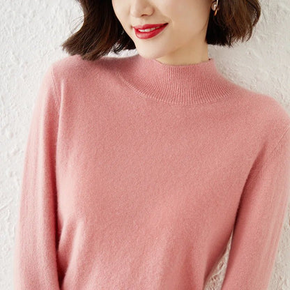 Autumn Winter Women Sweater Korean Fashion Warm Bottoming Shirts Half High Collar Basic Knitwear Solid Long Sleeve Pullovers - Fleur de Luxe