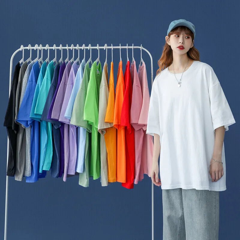 Pure cotton short - sleeved T-shirt women's summer loose large size T-shirt top solid color bottoming shirt pure cotton - Fleur de Luxe