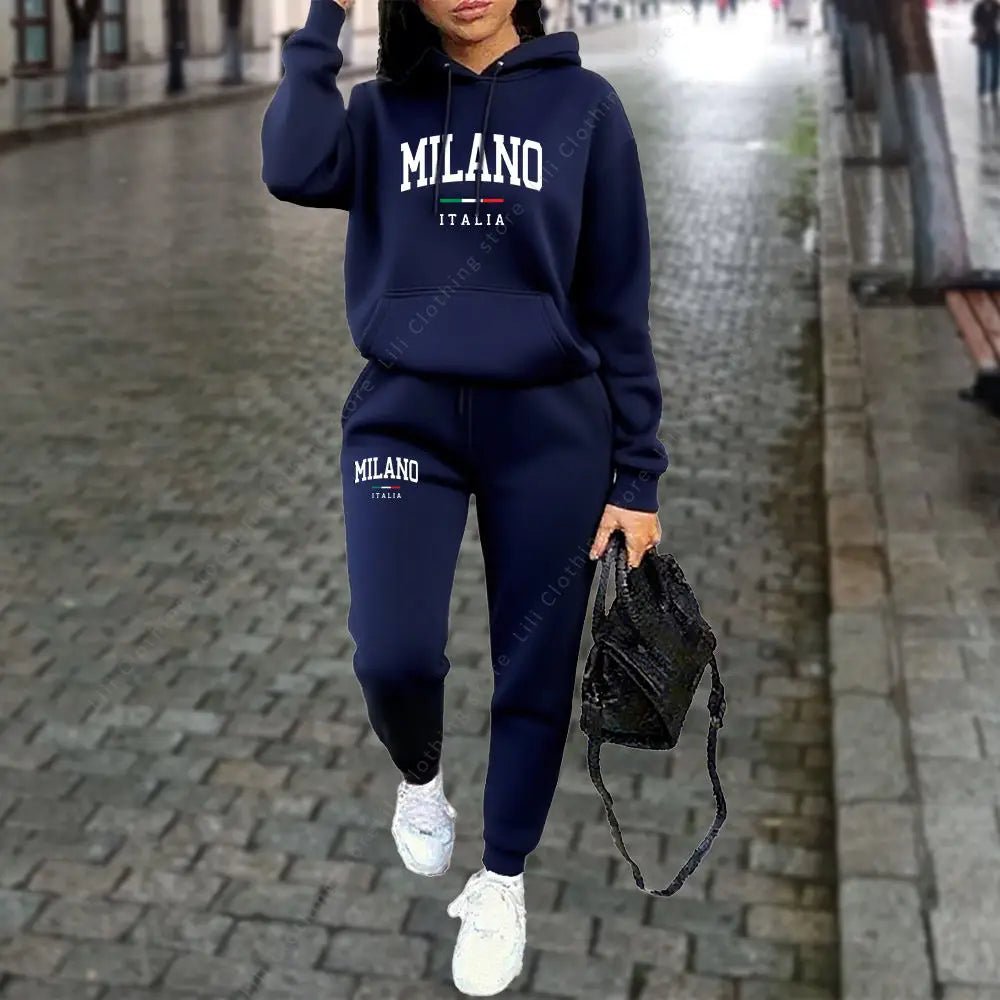 Autumn Winter Women's Sets 2pcs Hoodies Pants Suit Sports Outfits 2025 MILANO Letter Print Aesthetic Clothes Ladies Tracksuit - Fleur de Luxe