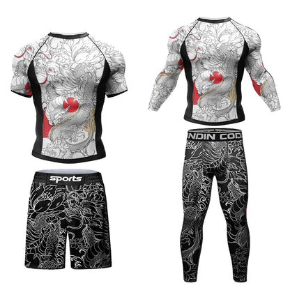 Men Tracksuit MMA No Gi Rashguard Jiu Jitsu T-shirt+Pants Boxing Jerseys Set BJJ Muay Thai Shorts Compression Legging Sportsuit - Fleur de Luxe