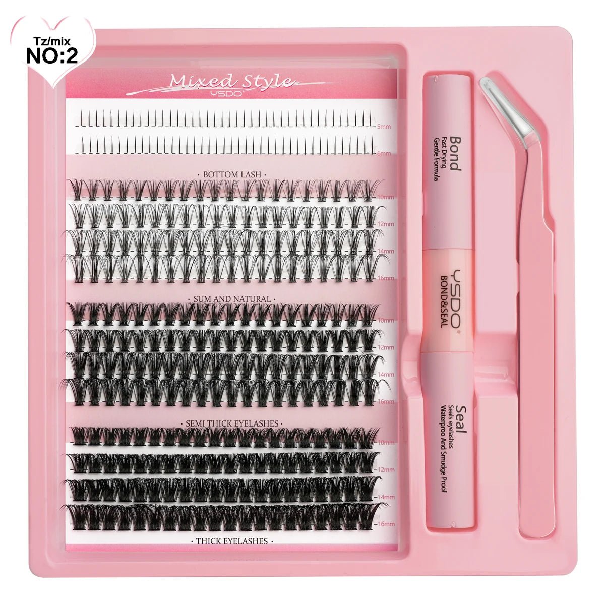 DIY Lash Kit 8-16mm Individual Lashes Clusters w/ Waterproof Bond, Seal & Tweezers - Fleur de Luxe
