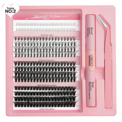 DIY Lash Kit 8-16mm Individual Lashes Clusters w/ Waterproof Bond, Seal & Tweezers - Fleur de Luxe