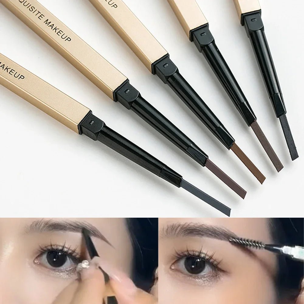 5 Colors With Brush Double Head Eyebrow Pencil Waterproof Smooth Eyebrow Stick Sweatproof Eyebrow Gel Tattoo Pencil Cosmetics - Fleur de Luxe