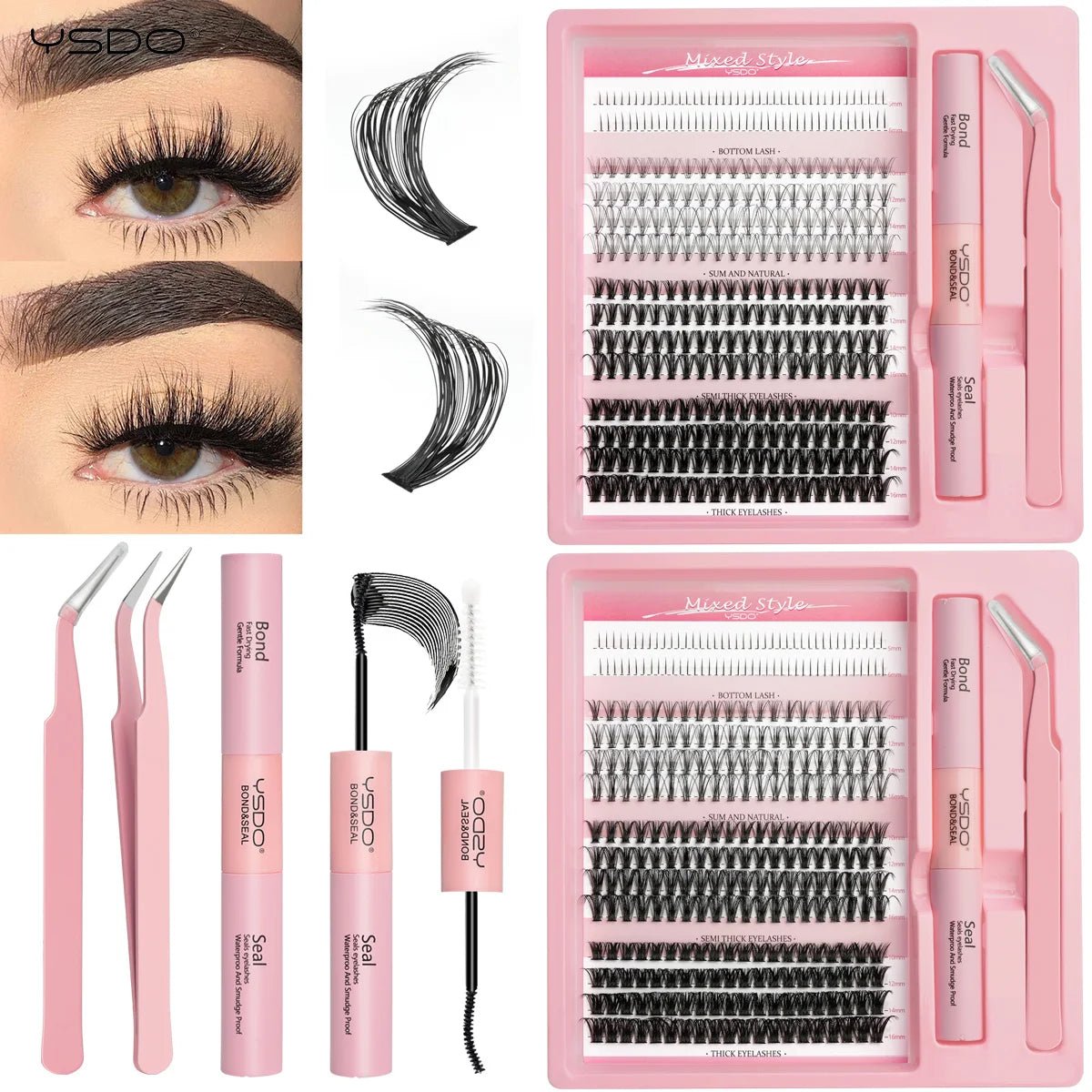 DIY Lash Kit 8-16mm Individual Lashes Clusters w/ Waterproof Bond, Seal & Tweezers - Fleur de Luxe