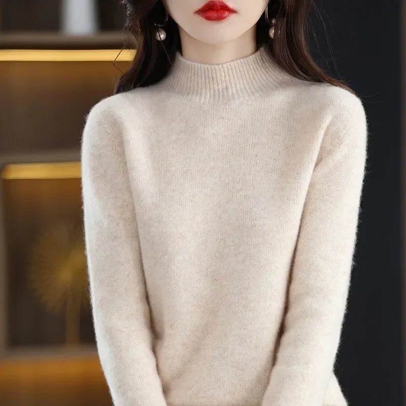 Autumn Winter Women Sweater Korean Fashion Warm Bottoming Shirts Half High Collar Basic Knitwear Solid Long Sleeve Pullovers - Fleur de Luxe