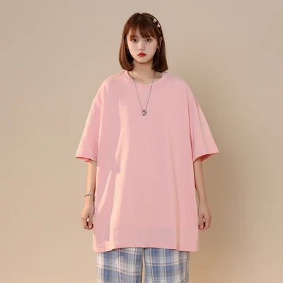 Pure cotton short - sleeved T-shirt women's summer loose large size T-shirt top solid color bottoming shirt pure cotton - Fleur de Luxe