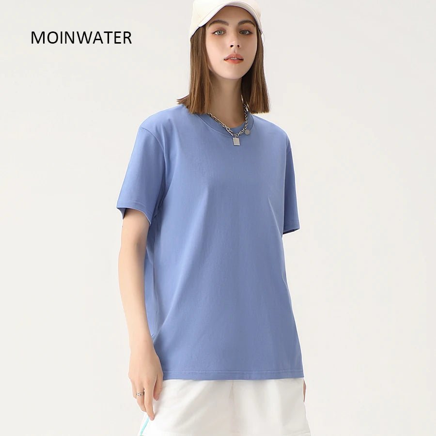 WAVLATII New Women Solid Cotton T shirts Female Dark Green Oversized Casual Soft Tees Unisex Short Sleeve Summer Tops - Fleur de Luxe