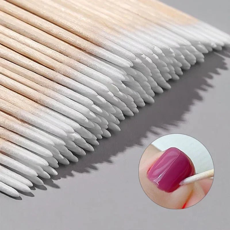 100pcs Wooden Cotton Swab Nail Art Tool Set - Manicure Detail Corrector - Fleur de Luxe
