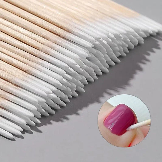 100pcs Wooden Cotton Swab Nail Art Tool Set - Manicure Detail Corrector - Fleur de Luxe