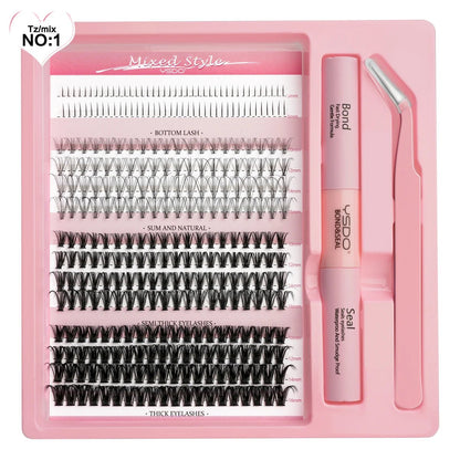 DIY Lash Kit 8-16mm Individual Lashes Clusters w/ Waterproof Bond, Seal & Tweezers - Fleur de Luxe