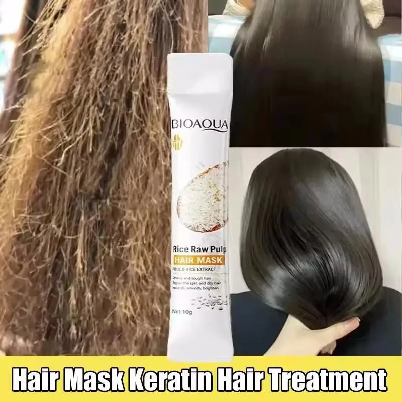 Rice Magical Keratin Hair Mask 5 Seconds Repair Damaged Frizzy Hairs Soft Smooth Shiny Moisturizing Nourish Hair Root Care - Fleur de Luxe