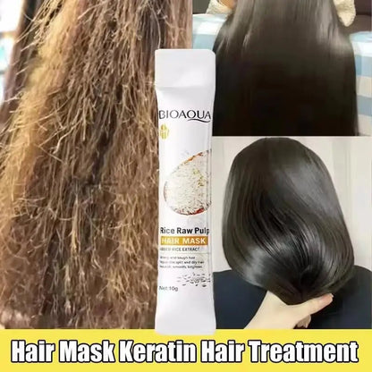 Rice Magical Keratin Hair Mask 5 Seconds Repair Damaged Frizzy Hairs Soft Smooth Shiny Moisturizing Nourish Hair Root Care - Fleur de Luxe