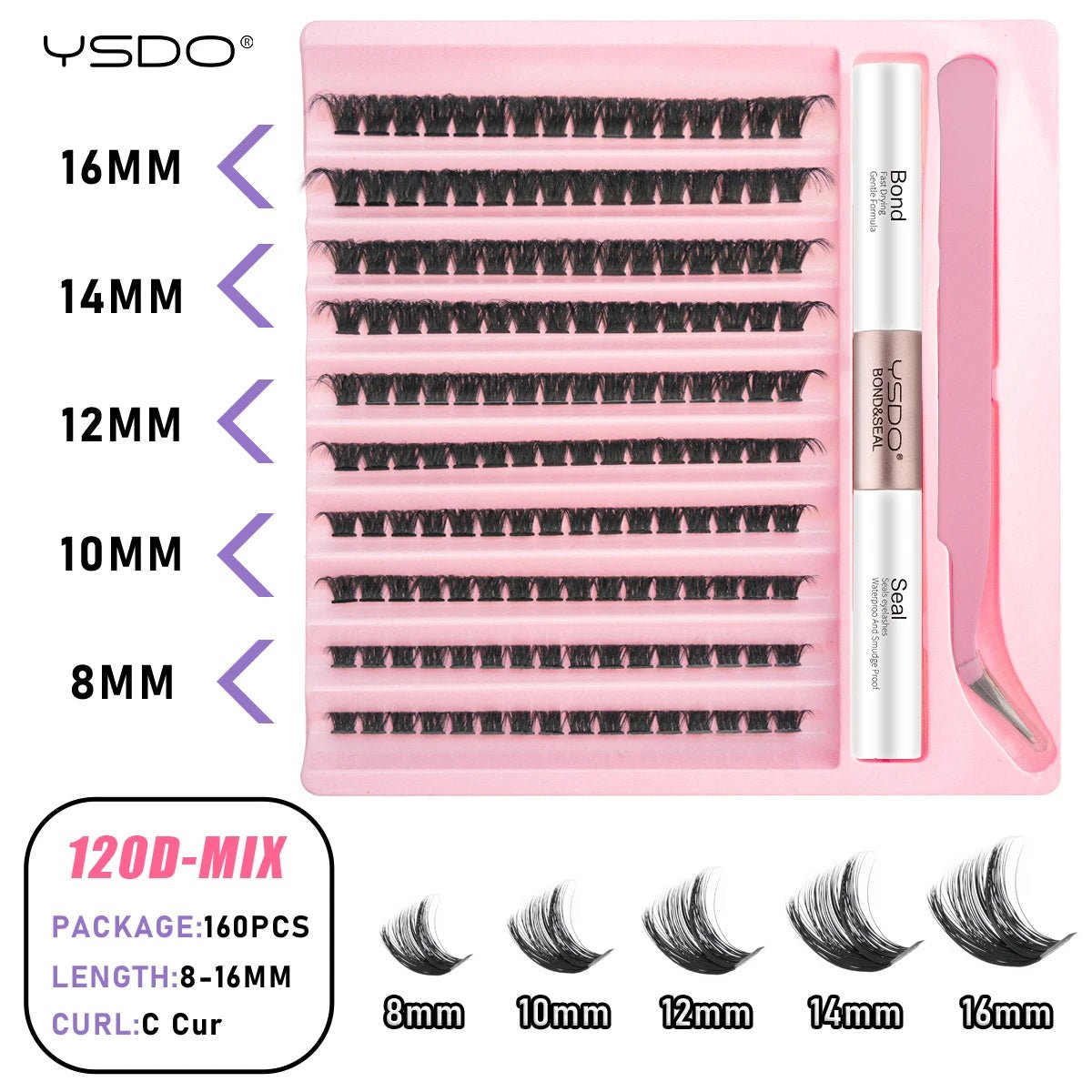 DIY Lash Kit 8-16mm Individual Lashes Clusters w/ Waterproof Bond, Seal & Tweezers - Fleur de Luxe