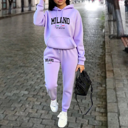 Autumn Winter Women's Sets 2pcs Hoodies Pants Suit Sports Outfits 2025 MILANO Letter Print Aesthetic Clothes Ladies Tracksuit - Fleur de Luxe