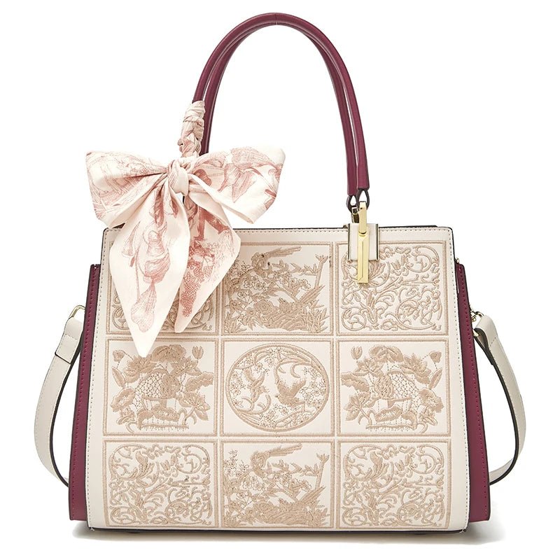FOXER Women's Chic Leather Shoulder Crossbody Bag with Scarf Print Pocket - Fleur de Luxe