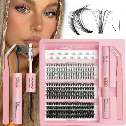 DIY Lash Kit 8-16mm Individual Lashes Clusters w/ Waterproof Bond, Seal & Tweezers - Fleur de Luxe